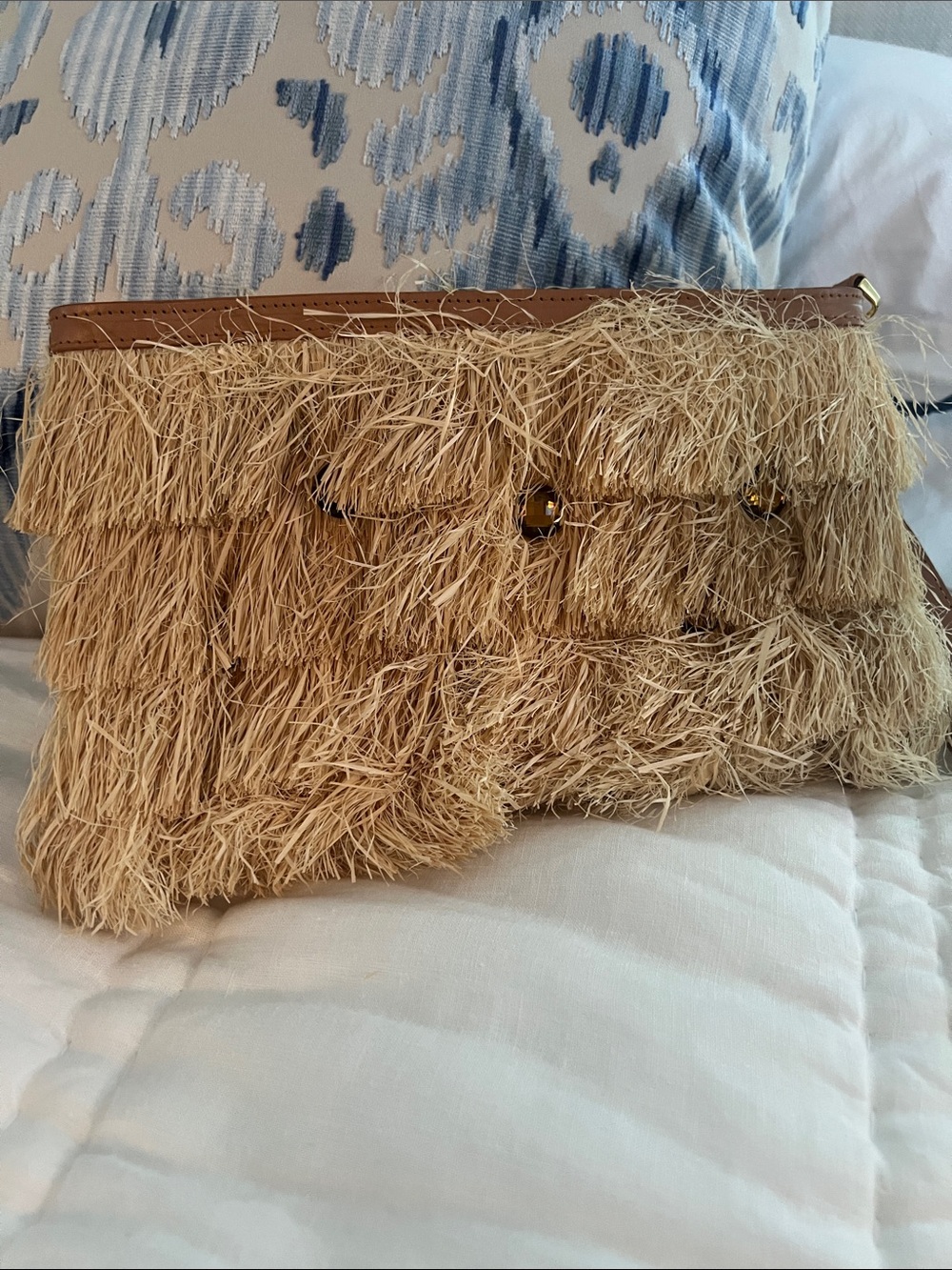 Tory Burch raffia clutch with crystal detail. - Picture 2 of 3